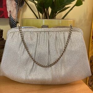 Vintage 1950s Andé' Clutch Purse Handbag Silver Sparkle Metallic Holiday Party